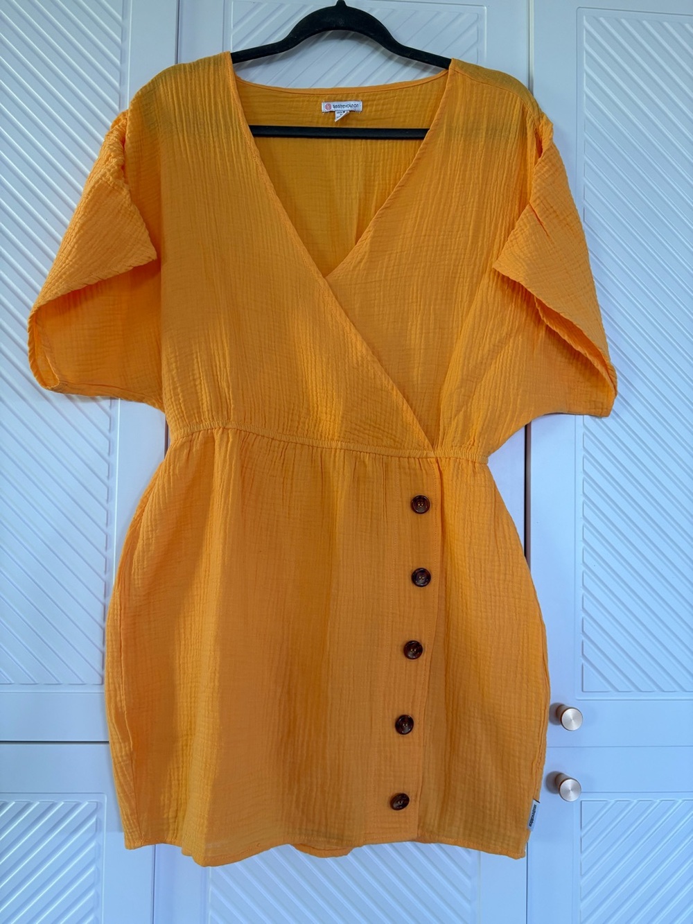 New 100% cotton with cotton linen mini Dress in Tangerine yellow